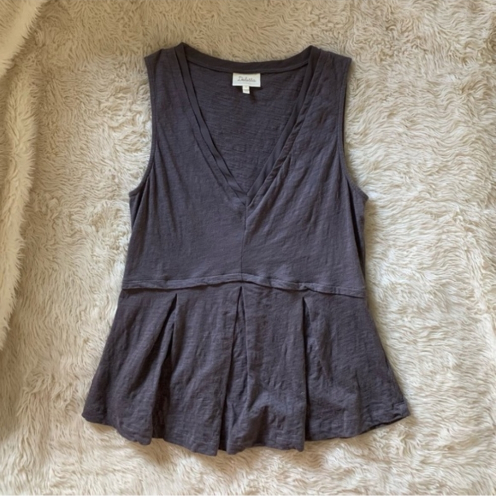Anthropologie Deletta Amalia Charcoal Gray V-Neck Sleeveless Tee Size Medium